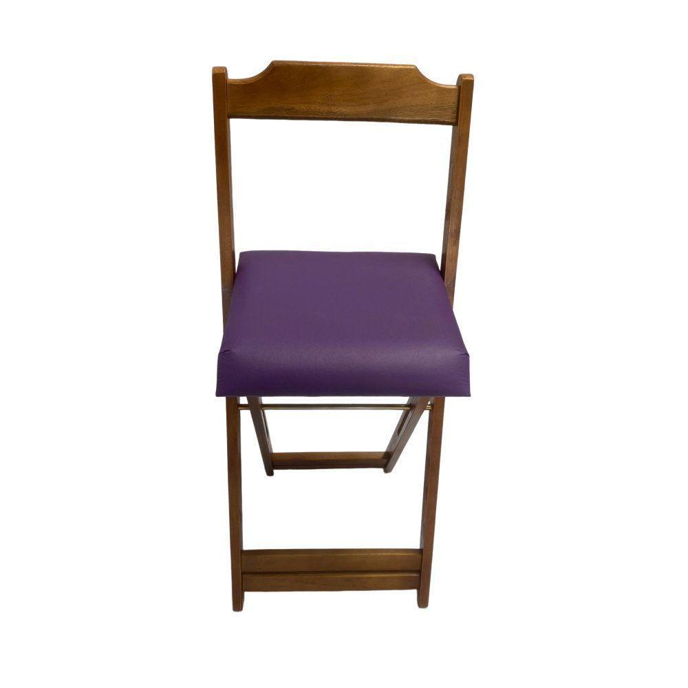 Conjunto Mesa Dobrável 70X70 C/ 4 Cadeiras Imbuia Estofadas Roxo - 2