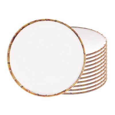 Jogo 12 Prato Sobremesa Borda De Bambu Melamina Branco 22cm Wolff