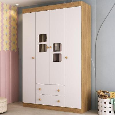 Guarda-roupa Infantil 122cm Com Vidro 4 Portas E 2 Gavetas Brisa Multimóveis MP4426 Madeirado/branco