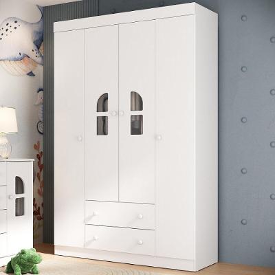 Guarda-roupa Infantil 122cm Com Vidro 4 Portas E 2 Gavetas Amora Multimóveis MP4509 Branco