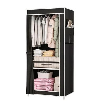 Guarda Roupa Dobravel Portatil Com Cabideiro Prateleira Multiuso Organizador Brinquedos Preto
