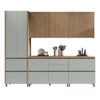 Armário De Cozinha Completa 8 Portas 7 Gavetas 100% Mdf Raissa Nesher Madeirado / Verde