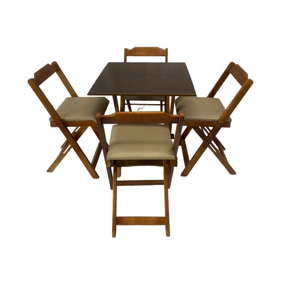 Conjunto Mesa Dobrável 70X70 C/ 4 Cadeiras Imbuia Estofadas Bege - 1