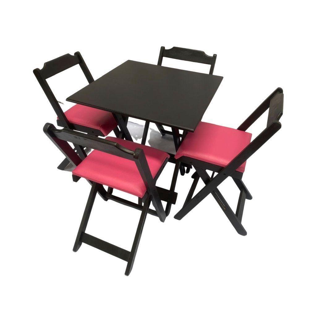Conjunto Dobrável 70X70 Com 4 Cadeiras Estofadas Rosa - 1