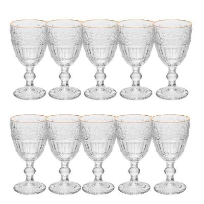 Jogo 10 Taça De Cristal Ecológico Para água Suco Mauve Com Fio De Ouro 320ml Wolff