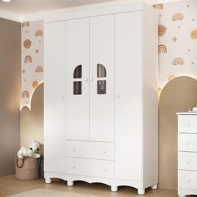 Guarda-roupa Infantil 122cm Com Vidro 4 Portas E 2 Gavetas Aurora Multimóveis MP4498 Branco
