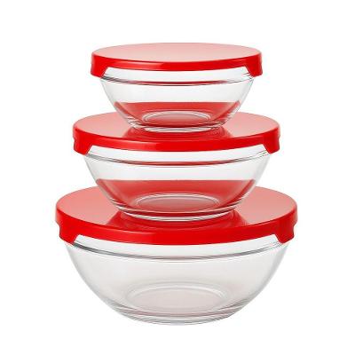 Kit De 3 Potes De Vidro Transparente Com Tampa Vermelha Em Casa Tem