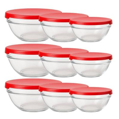 Kit 9 Potes De Vidro Transparente Com Tampa Vermelha Em Casa Tem