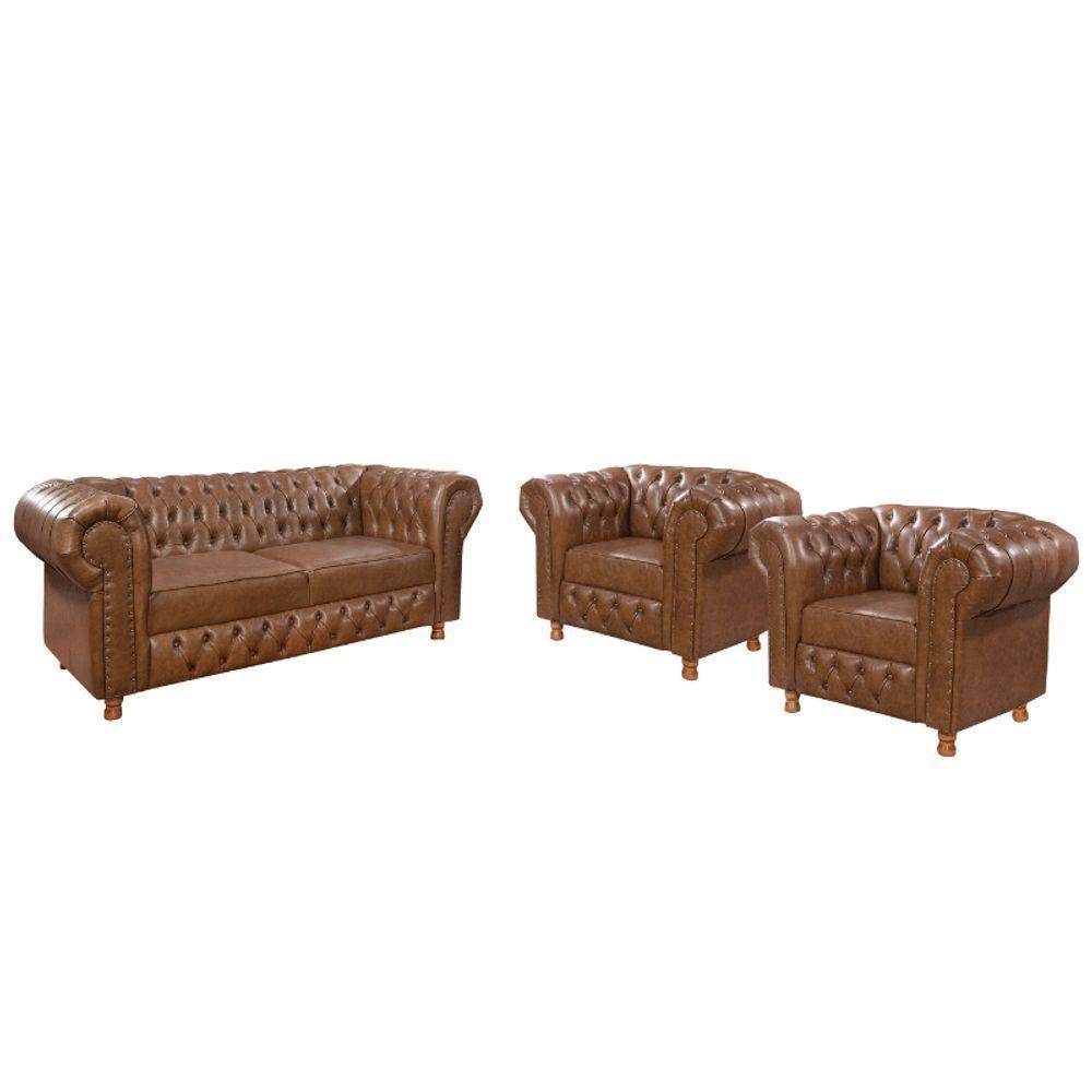 Conjunto Namoradeira E 2 Poltronas Chesterfield Vittorio Via Encanto Courano Marrom - 1