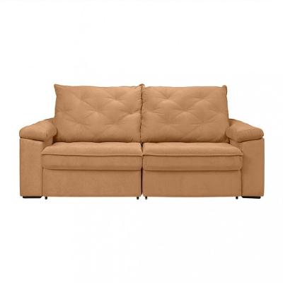 Sofá Para Sala Reclinável Estofado Miami 210cm Boucle Mostarda Com Preto