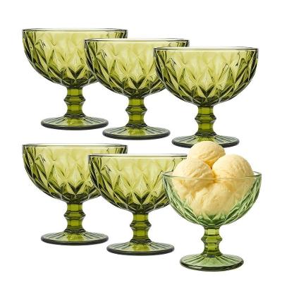Jogo 6 Taça De Sobremesa Sorvete Coquetel De Vidro Diamante Verde 310ml Class Home