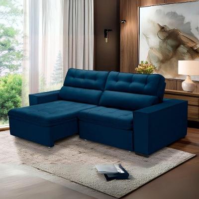 Sofa Retratil Reclinavel 2 Lugares 2,10 Vitória Veludo Azul Marinho Lansofbr