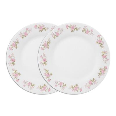 Jogo 2 Prato Raso De Vidro Branco Flowers Pink 25,5cm Em Casa Tem