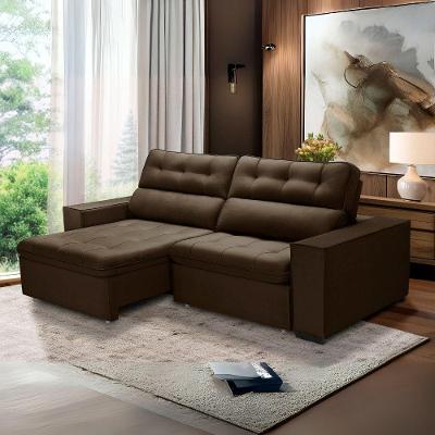 Sofa Retratil Reclinavel 2 Lugares 2,90 Vitória Veludo Marrom Lansofbr