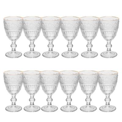 Jogo 12 Taça De Cristal Ecológico Para água Suco Mauve Com Fio De Ouro 320ml Wolff