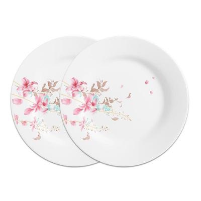 Jogo 2 Prato De Sobremesa De Vidro Branco Flowers Bord Em Casa Tem 20cm