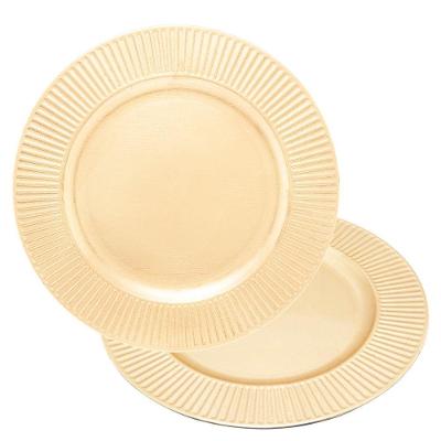 Jogo 2 Sousplat De Mesa Redondo Primer Dourado Plástico Lyor 33cm