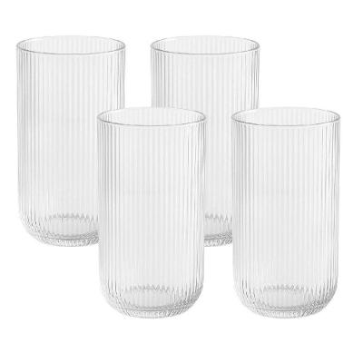 Jogo 4 Copo De Vidro Alto Para água Suco Lines Transparente 430ml Wolff