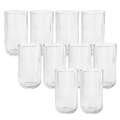 Jogo 10 Copo De Vidro Alto Para água Suco Lines Transparente 430ml Wolff