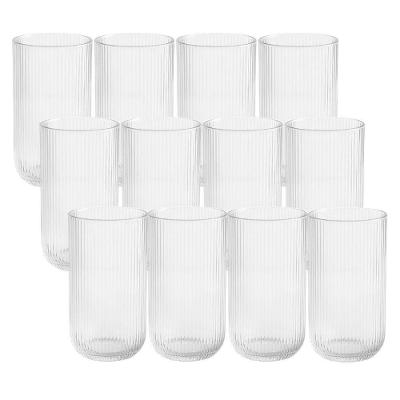 Jogo 12 Copo De Vidro Alto Para água Suco Lines Transparente 430ml Wolff