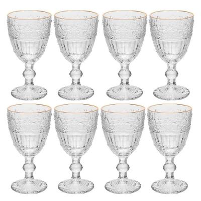 Jogo 8 Taça De Cristal Ecológico Para água Suco Mauve Com Fio De Ouro 320ml Wolff