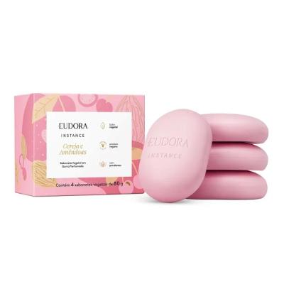 Kit 4 Sabonetes Em Barra Vegetal Perfumado Cereja E Amêndoas Eudora Instance 80g