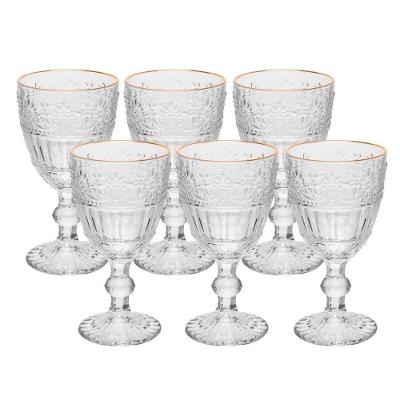 Jogo 6 Taça De Cristal Ecológico Para água Suco Mauve Com Fio De Ouro 320ml Wolff
