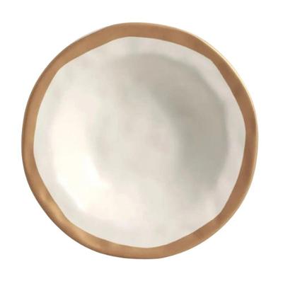 Prato Fundo De Cerâmica Amassada Bege Com Filete Gold Dourado Scalla 22cm
