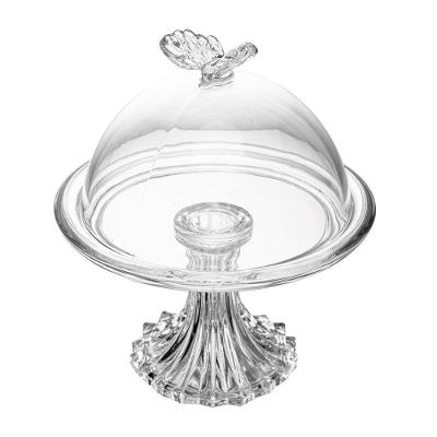 Prato Para Doce Com Pé E Tampa Butterfly Cristal Wolff 15x15x18cm