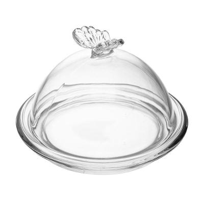 Prato Para Doce Com Tampa Borboleta Butterfly Cristal Wolff 15x10cm