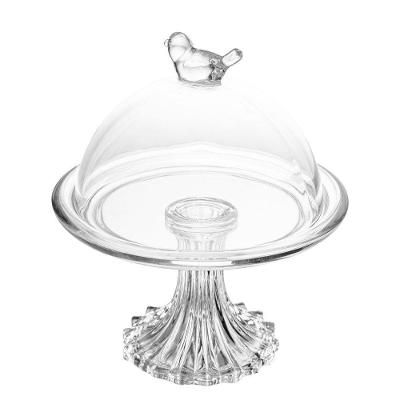 Prato Para Doce Com Pé E Tampa Cristal Pássaro Bird 15x18cm Wolff