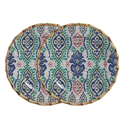 Jogo 2 Sousplat Redondo De Cerâmica Borda De Bambu Maison Blanche Mykonos 35cm