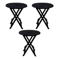 Kit 3 Mesas Redondas Dobráveis Em Madeira Maciça 70X70 Preto Ideal Para Bares E Restaurantes - 1