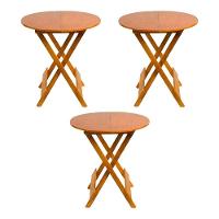 Kit 3 Mesas Redondas Dobráveis Em Madeira Maciça 70X70 Mel Ideal Para Bares E Restaurantes - 1