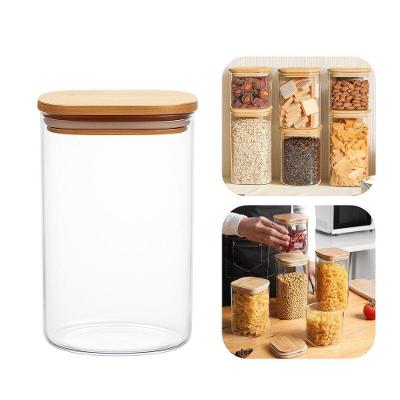 Pote De Vidro Com Tampa De Bambu Hermético Porta Mantimentos Organizador 1,1l 15cm Quadrado Em Casa Tem