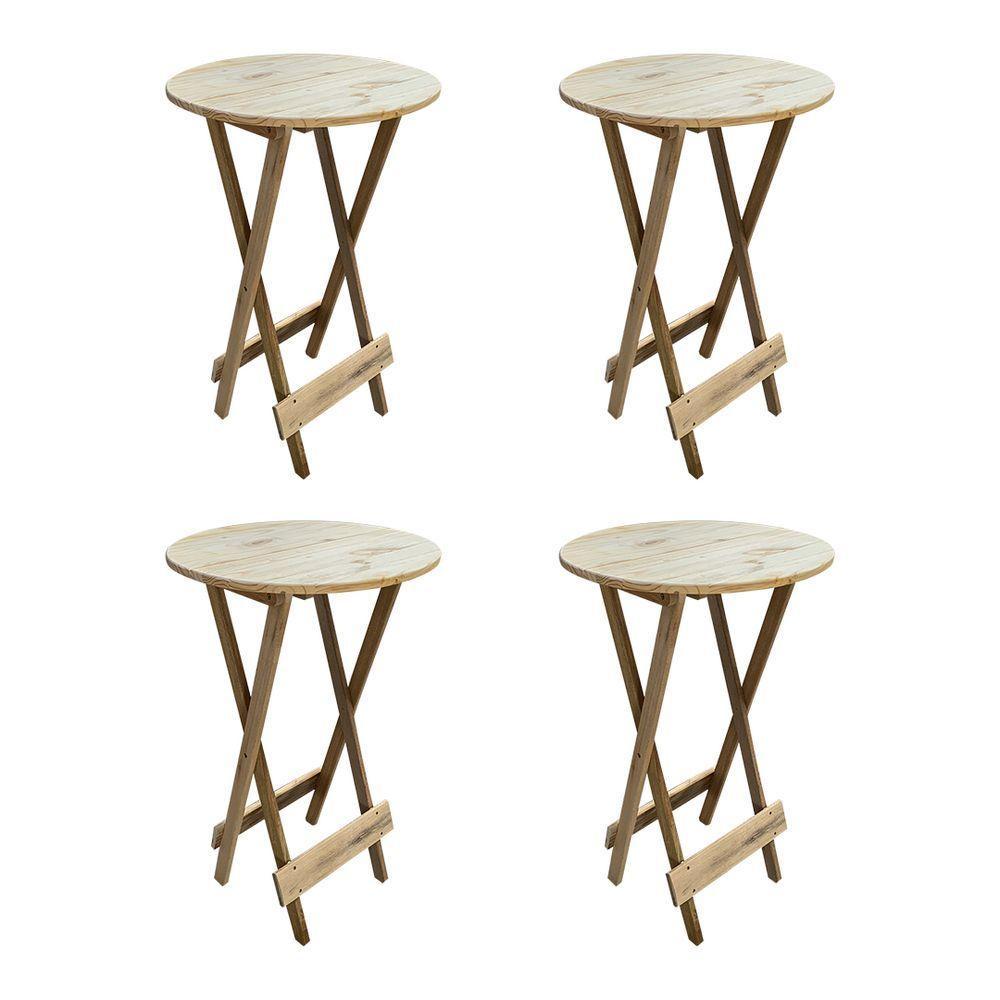 Kit 4 Mesas Bistrô De Madeira Dobrável Para Bar - Sem Pintura / Crua - 1