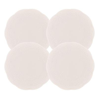 Jogo 4 Prato De Sobremesa Porcelana New Bone Butterfly Branco Off White Lyor 19cm