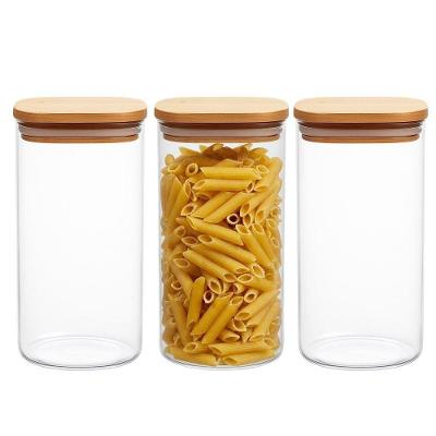 Kit 3 Pote De Vidro Com Tampa De Bambu Hermético Porta Mantimentos Organizador 1,6l 21cm Quadrado Em Casa Tem