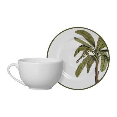 Jogo 2 Xícara De Chá Com Píres Cerâmica Coqueiro Malibu Alleanza 300ml