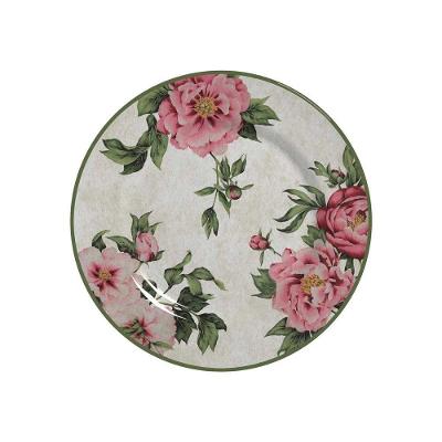 Prato Raso De Cerâmica Flores Peônia 29cm Alleanza
