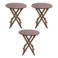 Kit 3 Mesas Redondas Dobráveis Em Madeira Maciça 70X70 Imbuia Ideal Para Bares E Restaurantes - 1