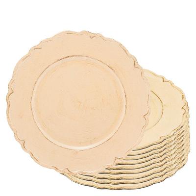 Jogo 10 Sousplat Redondo De Plástico Patinado Moon Bege Lyor 33cm
