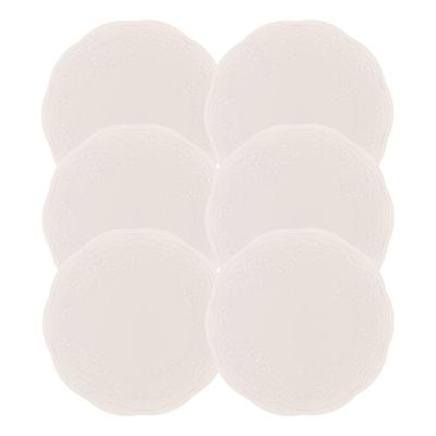 Jogo 6 Prato De Sobremesa Porcelana New Bone Butterfly Branco Off White Lyor 19cm