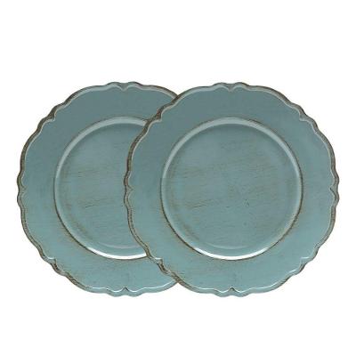 Jogo 2 Sousplat Redondo Para Mesa Patinado De Plástico Moon Verde Lyor 33cm