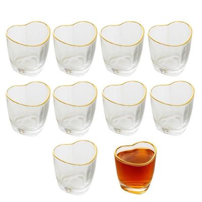 Jogo 10 Copo Para Shot De Vidro Dose Degustação Coração Com Borda Dourada 50ml Lyor