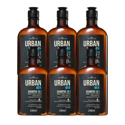 Kit 6 Shampoo 3 Em 1 Barba Cabelo Bigode Masculino 240ml Urban Men Farmaervas