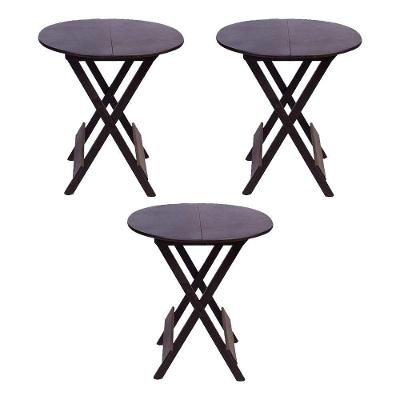 Kit 3 Mesas Redondas Dobráveis Em Madeira Maciça 70X70 Marrom Ideal Para Bares E Restaurantes