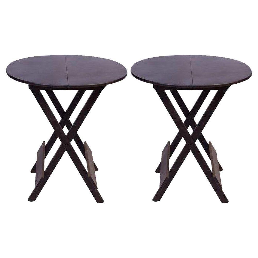 Kit 2 Mesas Redondas Dobráveis Em Madeira Maciça 70X70 Marrom Ideal Para Bares E Restaurantes - 1