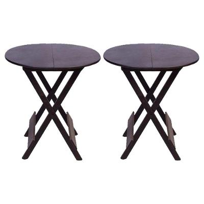 Kit 2 Mesas Redondas Dobráveis Em Madeira Maciça 70X70 Marrom Ideal Para Bares E Restaurantes