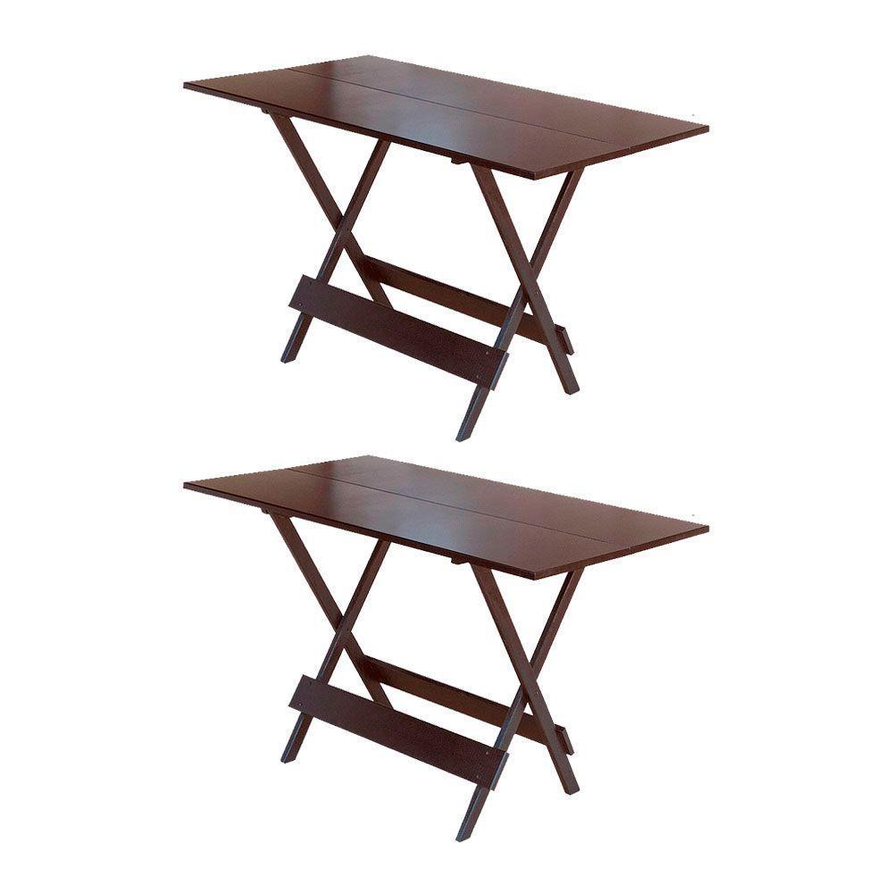 Kit 2 Mesas Dobravel De Madeira 120 X 70 - Imbuia - Marrom - 1